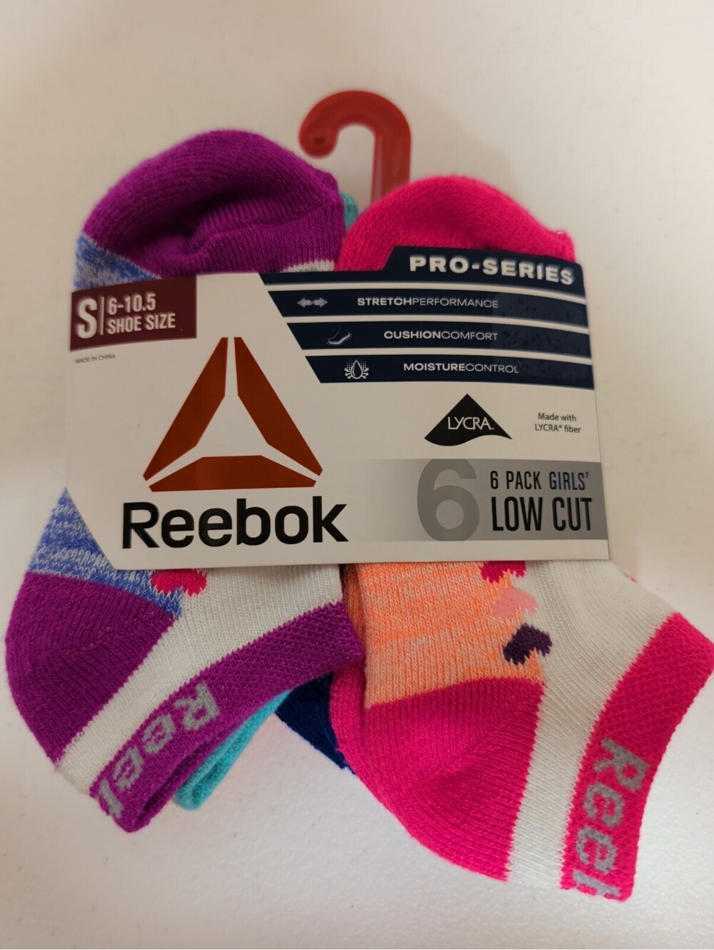 Reebok Pro-Series 6 Pack Girl's Low-Cut Moisture Control Socks Size 6-10.5